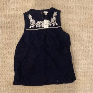 White-embroidered navy J. Crew blouse